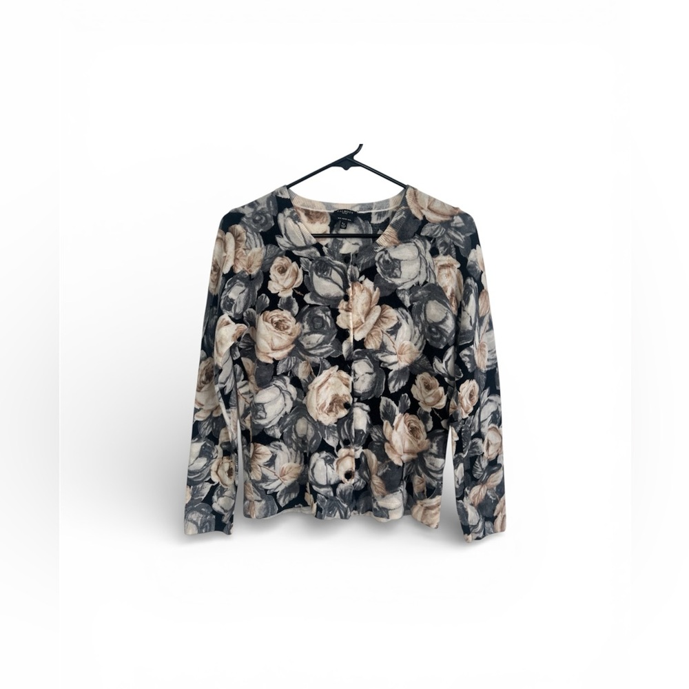 Talbots Black and Cream Floral Blouse size Lp